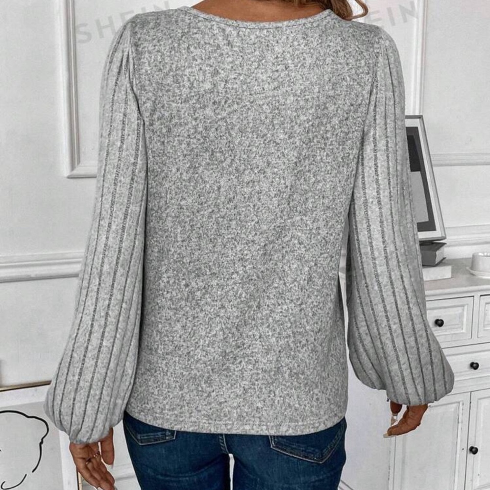 Lantern Sleeve V-Neck Top - Picture 2 of 6